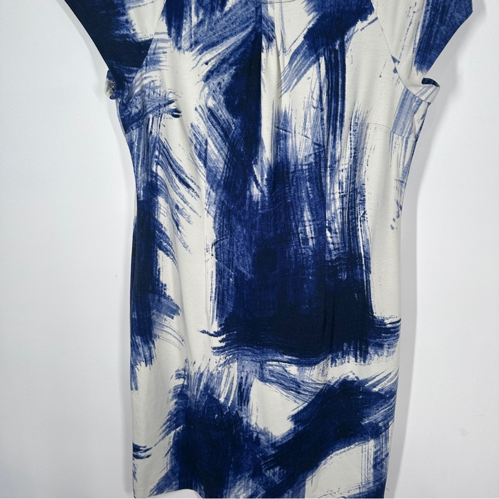 Chicos Blue Print Shift Dress Size 2.5 Large Knit Short Sleeve Knee Length 14 W1 - Picture 5 of 6